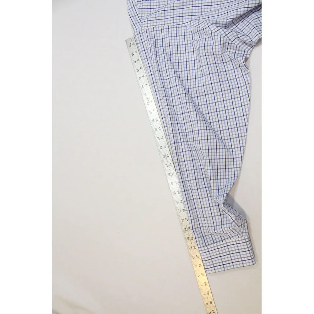 Eagle Shirtmakers Mens 22 37/38 Tall Fit Blue White Check Non-Iron Dress Shirt